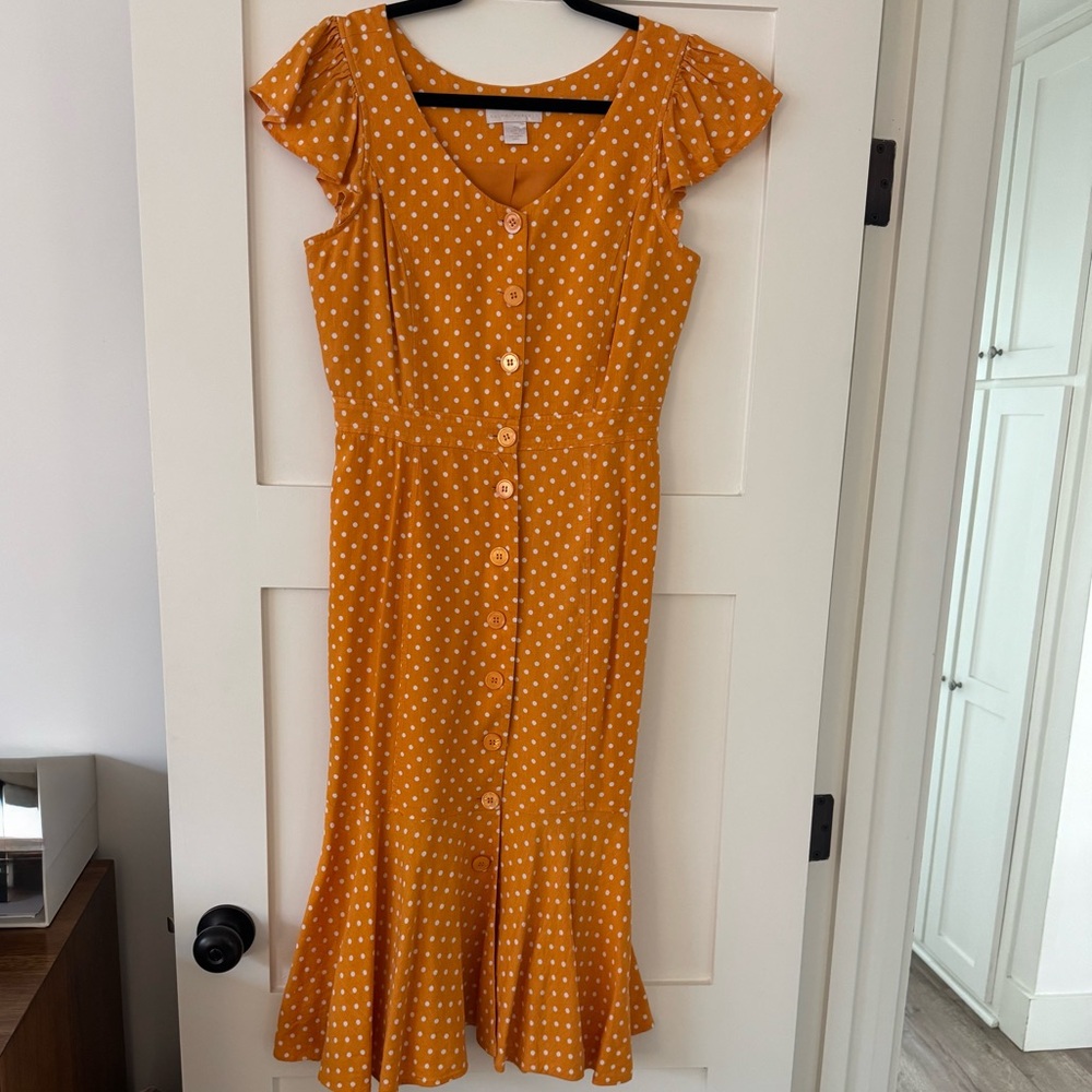 Rachel Parcell Orange Polka Dot Button Down Midi Dress